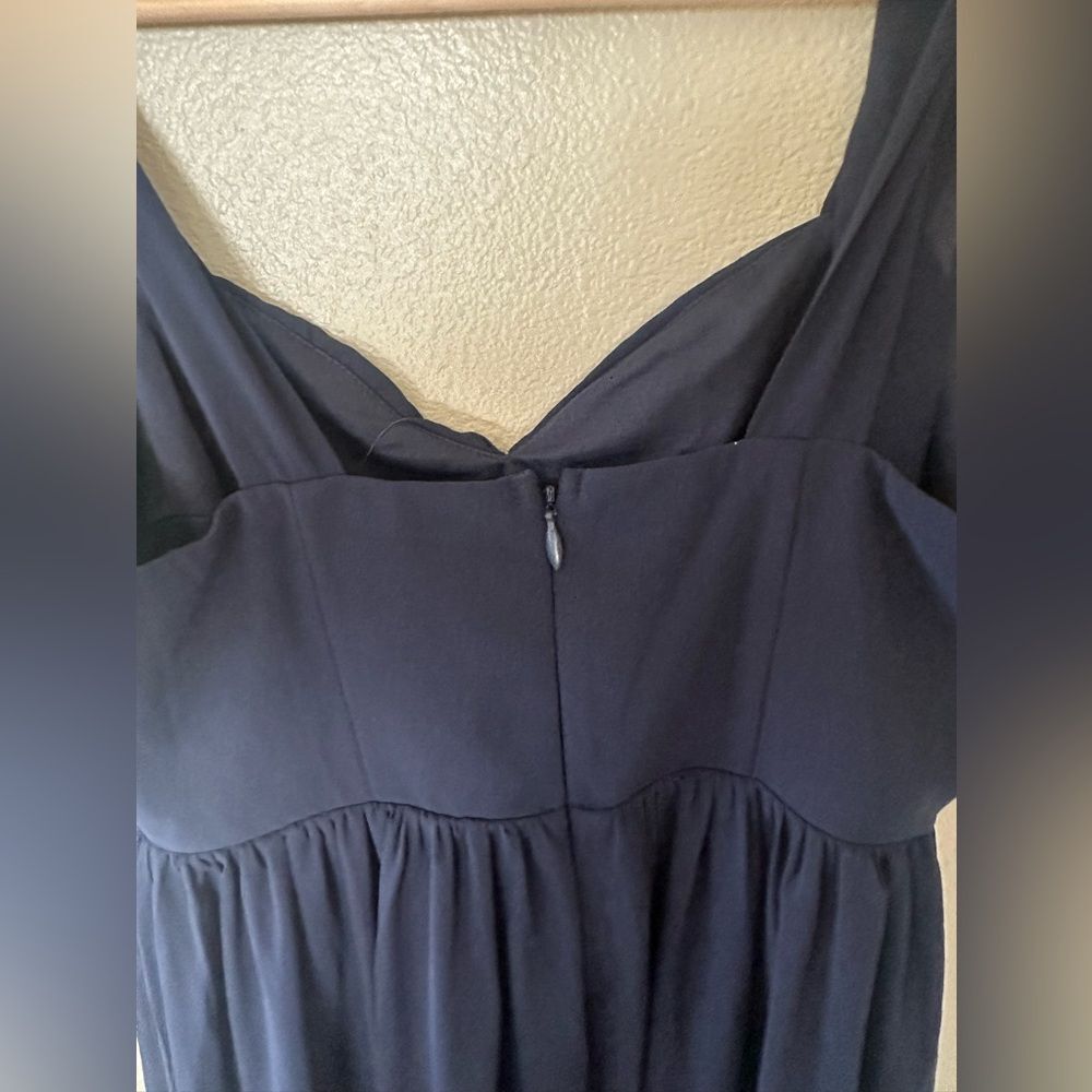 NWT Lulus Radiant Charisma Navy Chiffon Ruched Tie-Strap Maxi Dress Bridesmaid M - Picture 10 of 11